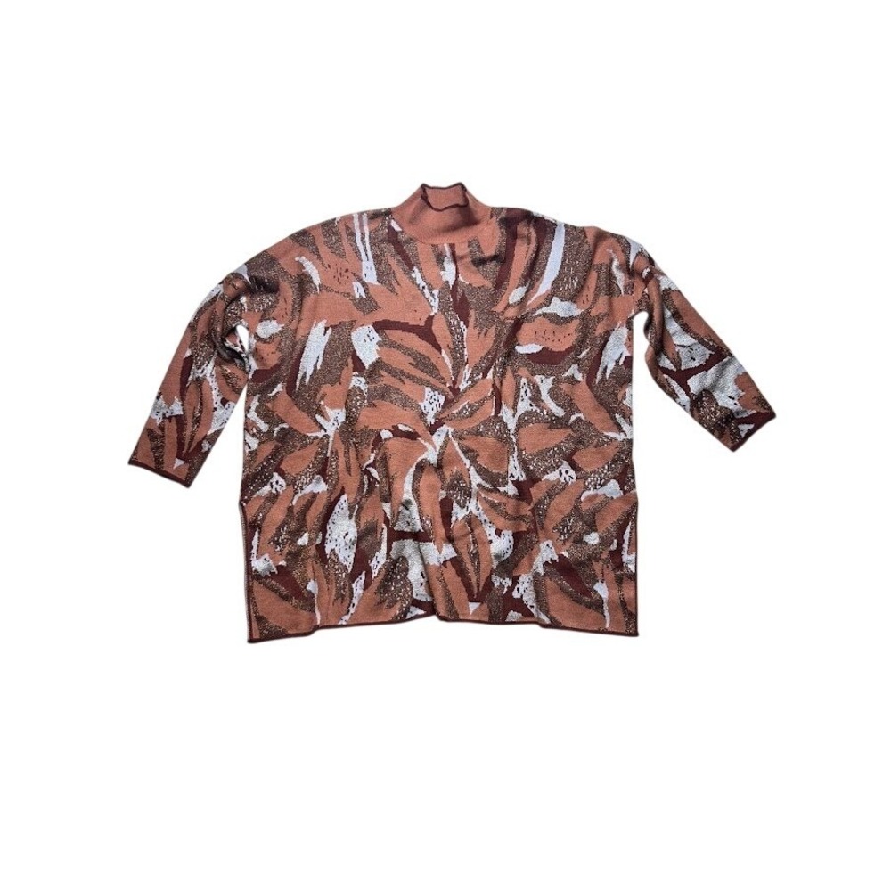 Entro‎ Women XL Terracotta Abstract Metallic Knit Mock Neck Oversized Sweater